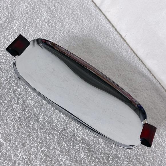 Vintage Glo Hill Gourmates Chrome And Cherry Red Bakelite Atomic Serving Tray - Picture 2 of 9